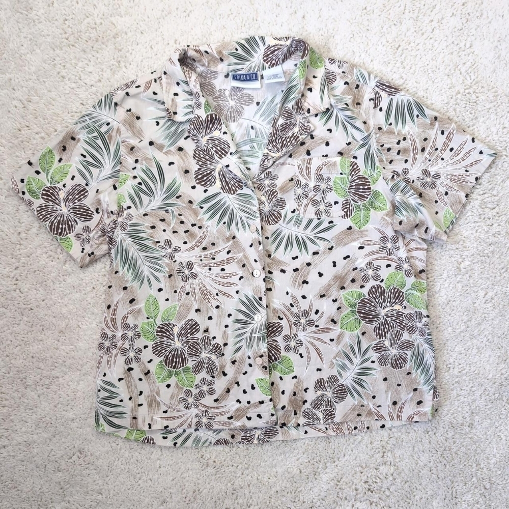 🔥4/$40 Vintage y2k blouse Safari Tropical Button Up Blouse Size XL